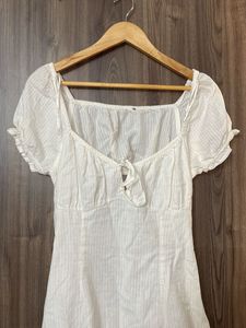 White Backless Dress With Drawstrings