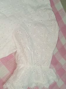 White Eyelet Blouse with Ruffle Sleeves