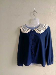 Vintage-Inspired Lace Collar Kawaii Cute Blouse 🩵