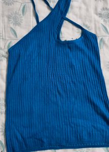 Blue Ribbed Halter Top