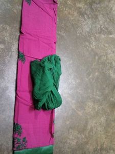 Pink & Green Embroidered Fabric Set