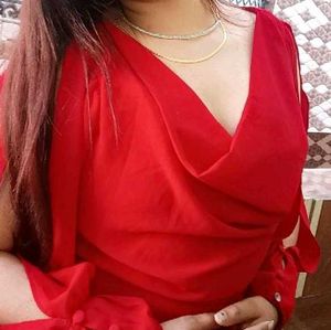 Red Cowl Neck Blouse