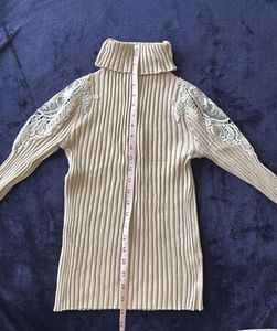 Elegant Lace Detail Turtleneck Sweater