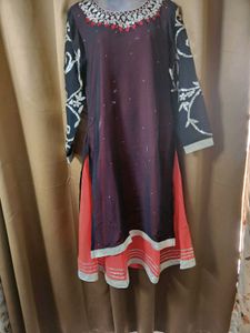 Beautiful Black And Red Double Layer Kurti