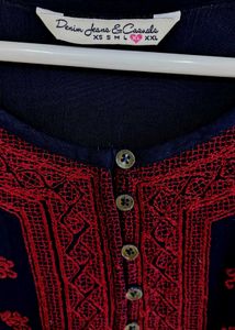 Embroidered Navy Blue Top