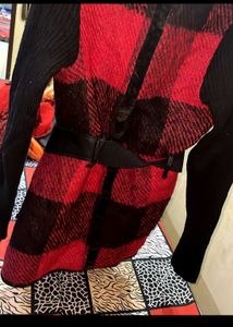 Red &amp; Black Plaid Coat with Belt