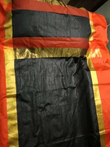 New CottonSilk BlackAndOrange With LaceBorder Sare