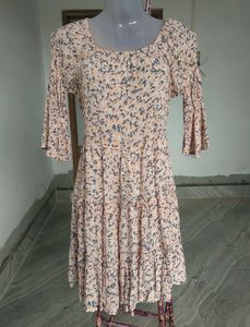 Mystic Pink Printed A Line Dress