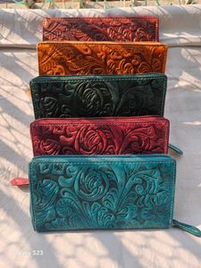 Floral Embossed Leather Wallet