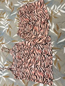 Peach Tiger Print Cami Set For Nightwear