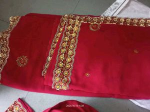 Red Georgette Saree with Heavy Gold Sequence