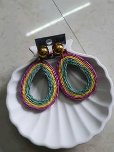 Multicoloured Raffia Danglers Earings
