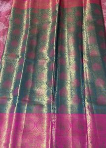 Blue Pink Semi Pattu Saree With Unstitched Blouse