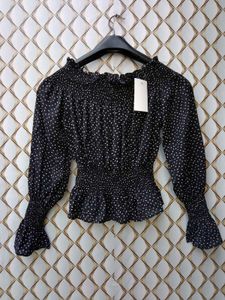 New With Tag Dotted Polka Clinched Waist Top