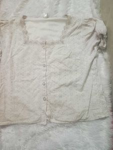 Lace Detail Button-Up Top