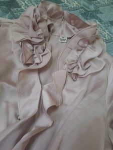 New Satin Ruffle Shirt (Beige)