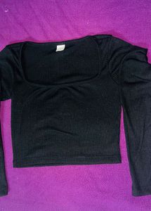 Black Ribbed Long Sleeve Crop Top