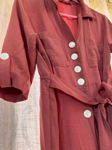 Rust Buttoned Jumpsuit With Belt