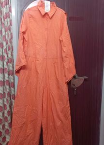 Casual Solid Coral Jumpsuit For Ladies