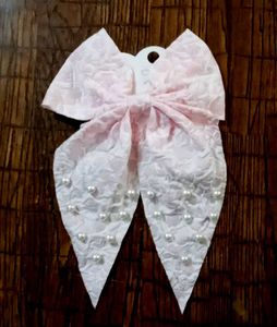 New Hair Bows  White with Grey &amp; Pink