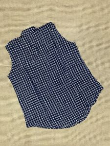 Blue &amp; White Checkered Sleeveless Shirt