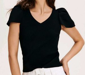 Striped Black Puff Sleeve Top from Reserved