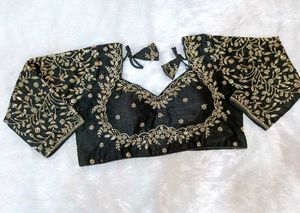 Elegant Black &amp; Gold Embroidered Blouse