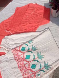 Peach Kurta Set with Embroided Plazzo