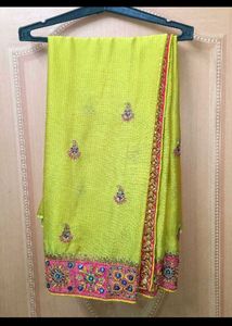 Light Lime Green heavy border work saree