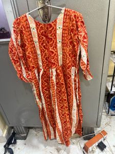 Orange &amp; White Embroidered Ethnic Dress