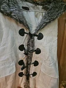 Fur Trimmed White Coat