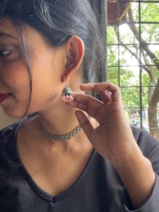 Silver Choker Necklace Set