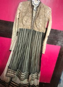 Long Prty Wear Suit Set Golden And lack Combinati