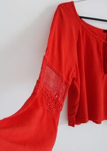 Red Orange Bell Sleeves Top