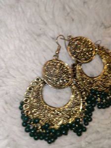 Green Beaded Jhumka Earrings