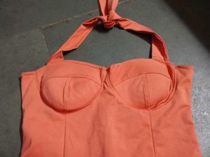Orange And Blue Body Fitted Party Dress