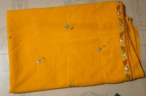 Yellow Embroidered Saree With Blouse Piece