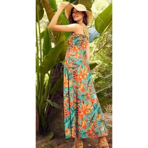 Tropical Printed Sleeveless Crepe Maxi Dress