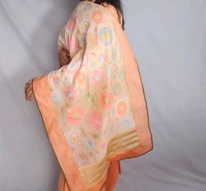 Price Drop!!!! Peach Color Partywear Full Suit With Dupatta