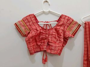 Elegant Pink Checkered Saree