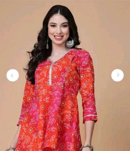 Red Bandhani Print Kurti