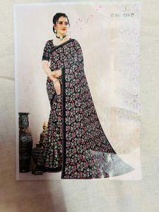 Sworaski Less Border Printed Sarees