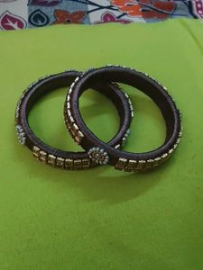 Silk Thread Bangles - Brown & Gold