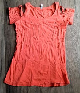 Coral Cold Shoulder Top