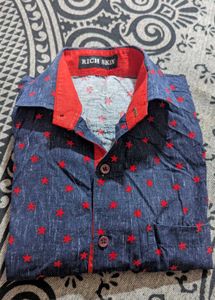Star Patterned Casual Blue Shirt For Men