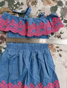 Cute Denim Dress with Pink Embroidery