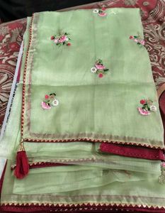 light pista colour new saree with blouse piece