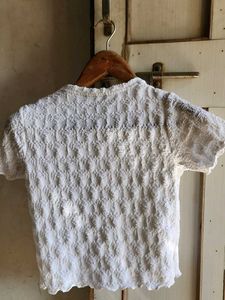 White Textured Short Sleeve Top