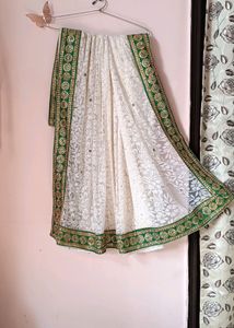 White Saree With Green Border