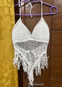 Sexy Crochet Halter Neck Padded Top♥️